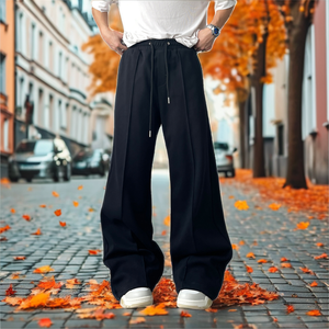 Pantalon de survêtement épais pour homme, taille mi-haute, coupe large, respirant, automne/hiver, coupe droite ample, gris, style sportif décontracté - Product Image 2