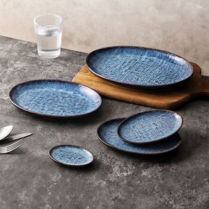 Home <b>Ceramic</b> Dinner Dinnerware Porcelain Blue Cloth Pattern Oval Handmade Steak <b>Plate</b> for Restaurant - Product Image 6