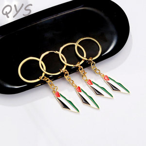 QYS Zinc Alloy Palestine Flag Map Keychain Gold Metal Country Flag Pendant <b>Key</b> <b>Ring</b> Souvenir Gift - Product Image 5