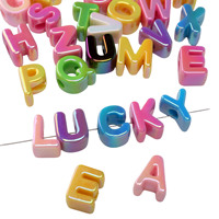Perles en plastique alphabet lettres épaisses irisées plaquées UV acrylique, grand trou 16*20mm, pour porte-clés et chaînes de téléphone portable DIY