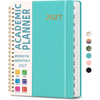 Carnet de planification hebdomadaire et mensuel à spirale double avec couverture personnalisée 2027, avec onglets mensuels, poche intérieure, bande élastique 3474