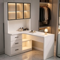 Meuble de maquillage d'angle moderne et bureau combinés avec meuble de rangement vitrine et rangement à panneaux perforés pour chambre à coucher