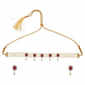 Bijoux traditionnels indiens en pierre pour mariée, perle de styliste, ensemble de collier en forme de cercle rose et blanc - Product Image 1