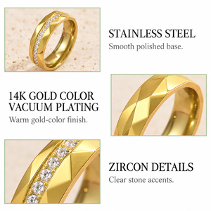 Geometric Faceted Zircon <b>Stainless</b> <b>Steel</b> <b>Ring</b> with Diagonal Pave Detail in Gold and Silver Colors - Product Image 5