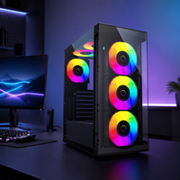 Boîtier PC Gamer ATX Mid-Tower avec panneau latéral en verre trempé, compatible ventilateurs RGB, châssis de bureau avec ports USB frontaux