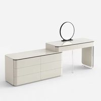 Ensemble de coiffeuse scandinave moderne et minimaliste blanc avec commode à 6 tiroirs et chaise en acrylique pour chambre d'appartement