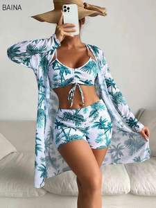 Summer Print Swimsuits <b>Tankini</b> Sets Beach Wear Three-Piece Bathing Suits - Product Image 5
