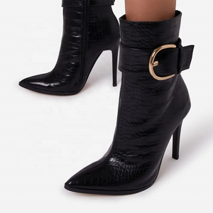 Chaussures élégantes à talons hauts pour l'hiver, bottines à boucle tendance, fermeture éclair latérale noire pour femmes, grande taille 43 - Product Image 2