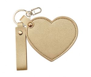 Porte-clés en cuir personnalisable avec logo et miroir de maquillage rotatif en forme de cœur portable – Cadeau original et tendance - Product Image 2