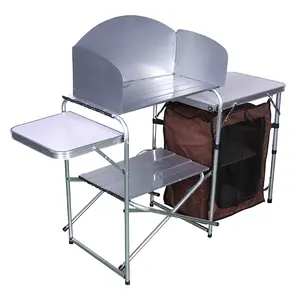 Outdoor Camping Doppels chicht Lager regal Selbst fahrender Grill tisch Tragbarer Klapptisch aus Aluminium legierung