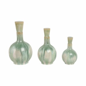 Set di 3 vasi decorativi in ceramica con coperchio, smaltati verde, per soggiorno, camera da letto, ufficio. - Product Image 4