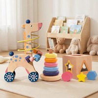 Juguetes Educativos Transfronterizos para Niños, Bloques de Construcción Multifuncionales con Cuentas, Set de Regalo de Cuentas de Madera con Animales para Bebés