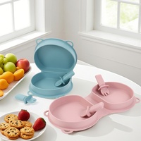Fourchette-cuillère d'alimentation avec base à ventouse pour tout-petits, bol bébé pliable en silicone sans BPA, style dessin animé, pour enfants, vente en gros, idéal pour les voyages