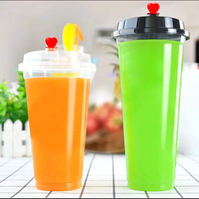 700ml 24oz Transparent PP Plastic Cold Cups With Lid Milk Tea Cup