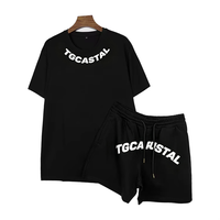 Logo personnalisé Gym Fitness Joggers Puff Print Survêtement 2 pièces Tshits et Shorts Ensembles pour hommes