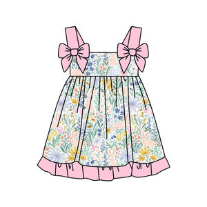 Robe d'été pour bébé fille GSD3538 ODM personnalisée, drapeau du 4 juillet, nœuds rouges, sans manches, longueur genou, vente en gros - Product Image 6