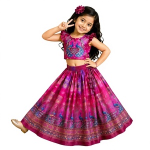Lehenga Choli de Organza de Seda para Niñas, Largo hasta el Suelo, con Estampado Digital, Trabajo de Espejo Hecho a Mano, Latkan y Dori Elegantes, Interior de Micro Algodón Suave - Product Image 2