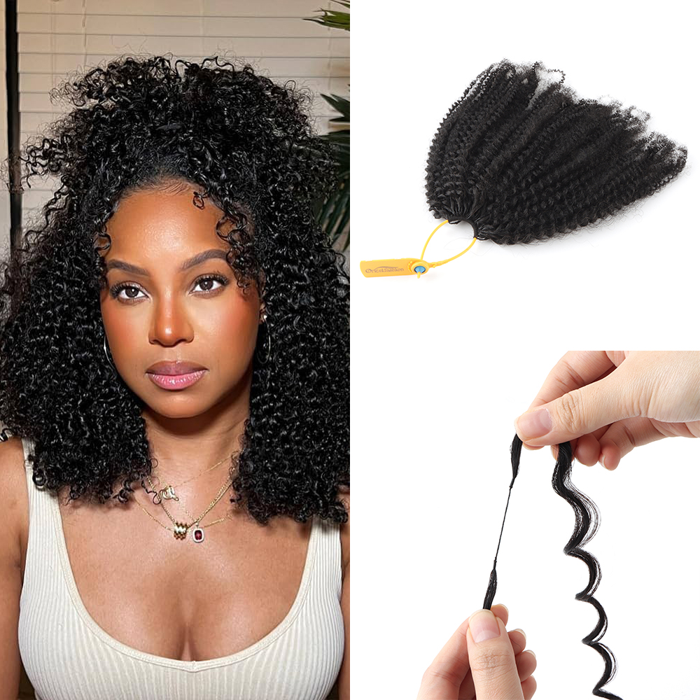 Afro Kinky Curly Feathers Crochet Human Hair Extension Braids Knotless Miracle Knots Crochet Human Hair Burmese Curly Pre Looped - Image 1