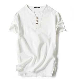 Tùy Chỉnh Người Đàn Ông Tự Nhiên Của Bông Linen T Áo Sơ Mi Thời Trang Ngắn Tay Áo Cây Gai Dầu T Áo Sơ Mi - Product Image 1