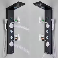 Ensemble de douche mural multifonctionnel pour appartement avec affichage numérique LED, thermostatique, en acier inoxydable et jet de pluie