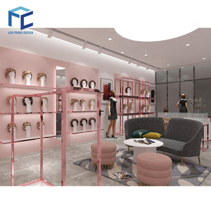 Estantes personalizados para pelucas de cabello humano, muebles de tienda minorista, centro comercial de moda, peluca de pelo rosa, diseño de decoración de tienda - Product Image 3