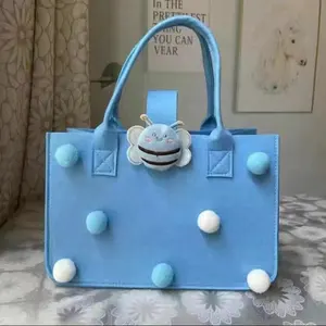 Bolsa de feltro infantil fofa, sacola casual de feltro portátil com alça superior de desenho animado, organizador de bolso, bolsa de ombro casual