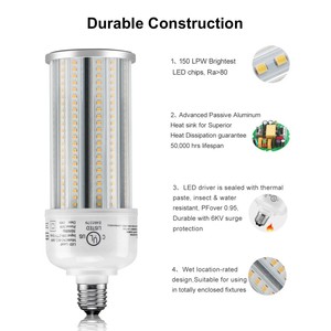 Bombillas LED de Repuesto Tipo Corn, 36W, 5000K, E26/E39, 100-277VAC, para Exteriores, Estacionamientos, Almacenes, Iluminación Interior - Product Image 3