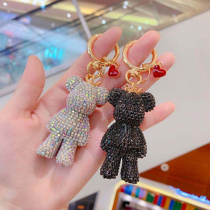 Rhinestone Teddy Bear Keychains Bling Bear Keyring Diamond Small Bear  Wristlet Key Chains Car Pendant Bling Key Chain Bag Charms - Main Image