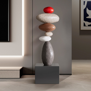 Sculpture en pierre empilée, grande décoration de sol, ornement porte-bonheur pour salon, canapé, cadeau de pendaison de crémaillère - Product Image 1