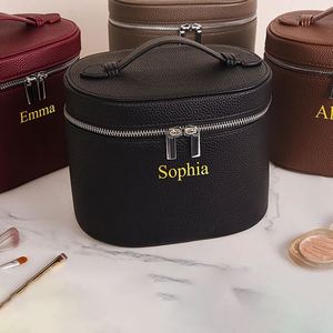 Custom Professional Fashion Large Capacity Waterproof Portable <b>Cosmetic</b> <b>Case</b> Zipper Closure Soft Handle Black PU Travel Makeup - Product Image 4