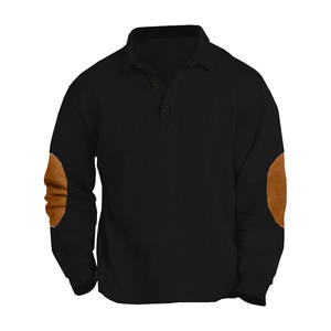 Polo à manches longues pour homme, gris, col boutonné côtelé, respirant, vêtement de loisirs, printemps automne, haut décontracté avec empiècements aux coudes - Product Image 6