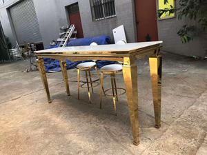 High Quality Stainless Steel Rectangle <b>Bar</b> <b>Table</b> Bamboo Legs Glass Top High <b>Table</b> for Party Event - Product Image 3