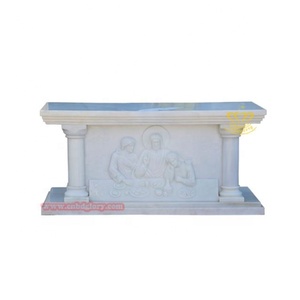 Diseño moderno de mármol blanco Altar de sacrificio Mesa Iglesia Tema Muebles Adornos Escultura para la venta - Product Image 5