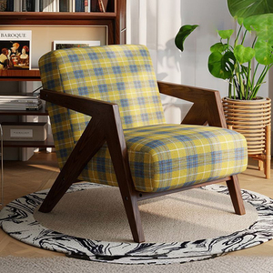 Sillón Individual <span class=keywords><strong>de</strong></span> Madera Maciza con Cubierta <span class=keywords><strong>de</strong></span> Lino, Respaldo Acolchado, Diseño Moderno, Ecológico, Duradero y Cómodo - Product Image 4