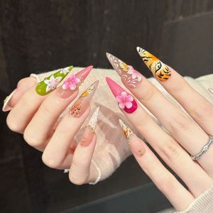 เล็บ<span class=keywords><strong>ปลอม</strong></span>ทรงสติลเล็ตโต้แบบยาว ทำมือ ลายเสือ 3 มิติ ลายดอกไม้ ลายเสือดาว ประดับลูกปัดสีทอง สีนู้ด 10 ชิ้น ทรงสติลเล็ตโต้แบบป่า - Product Image 4