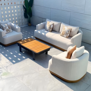 Canapé simple nordique avec base en teck, structure en aluminium, tissu extérieur, option pivotante, mousse, imperméable, anti-corrosion, <span class=keywords><strong>salon</strong></span> de <span class=keywords><strong>jardin</strong></span> - Product Image 2