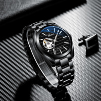 Montre mécanique automatique à cadran texturé avec bracelet en cuir doré, montre-bracelet pour homme