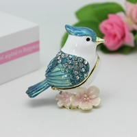 SHINNYGIFTS Boîte à bijoux moderne et durable en alliage de pewter émaillé bleu avec fermeture magnétique, mini porte-bijoux pour bagues et bibelots, décoration d'intérieur