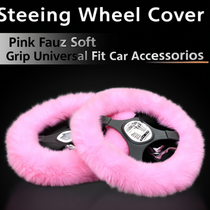 Steering Wheel Cover Pink Faux Fur Soft Grip Universal Fit <b>Car</b> <b>Accessories</b> - Product Image 3