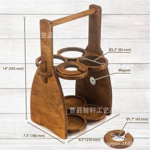 Porta Botellas de Vino de Madera, Portátil, para Picnic al Aire Libre, Diseño Vintage con 4 Soportes para Botellas - Product Image 4