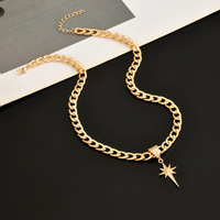 Collier Hip-hop pour Femme, Étoile à Huit Branches Simple, Chaîne Cubaine Épaisse Unique, Chaîne de Clavicule Tendance