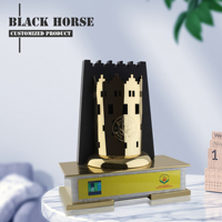Trofeo de torre de castillo premium con baño de oro y logotipo personalizado, recuerdo árabe personalizado