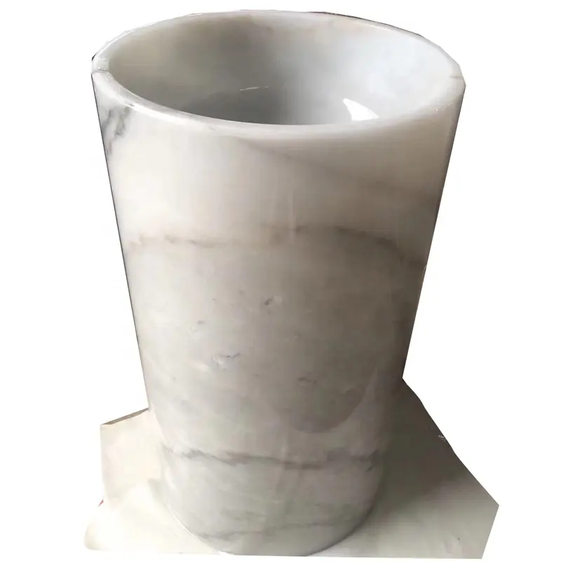 Mármol blanco de Carrara ronda lavabo de pedestal