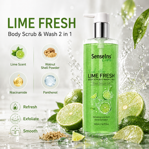 Gel Douche Exfoliant Éclaircissant et Blanchissant 2-en-1 Marque Blanche Parfum Citron Vert et Sakura Frais Doux 500ml - Product Image 2