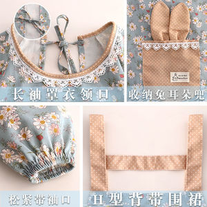 Delantal floral de manga larga con bolsillo de conejo para mujer, para cocinar y usar en la cocina - Product Image 3