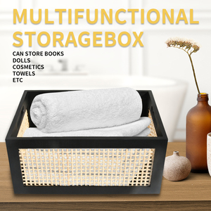 Bac de rangement en bambou naturel Offres Spéciales Paniers de rangement en osier à cadre en faux rotin avec poignées - Product Image 4