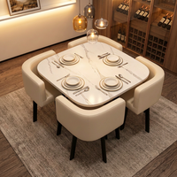 Table carrée arrondie nordique + 4 chaises en tissu, coin café pour petit espace