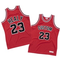 Desain Jersey Basket Ukuran Besar Terbaru, Bahan Polyester 100% Bernapas, Warna Hitam dan Merah, Seragam Custom Unisex