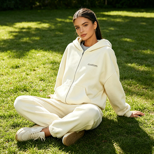 Sweat-shirt à capuche zippé surdimensionné personnalisé pour <span class=keywords><strong>femme</strong></span> avec logo en strass imprimé, poche kangourou, style streetwear décontracté - Product Image 3
