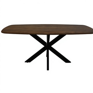 Modern Rectangle Shape Solid <b>Wood</b> <b>Top</b> Dining <b>Table</b> with Black Metal X Base Minimalist Design Dining Room Furniture - Product Image 6